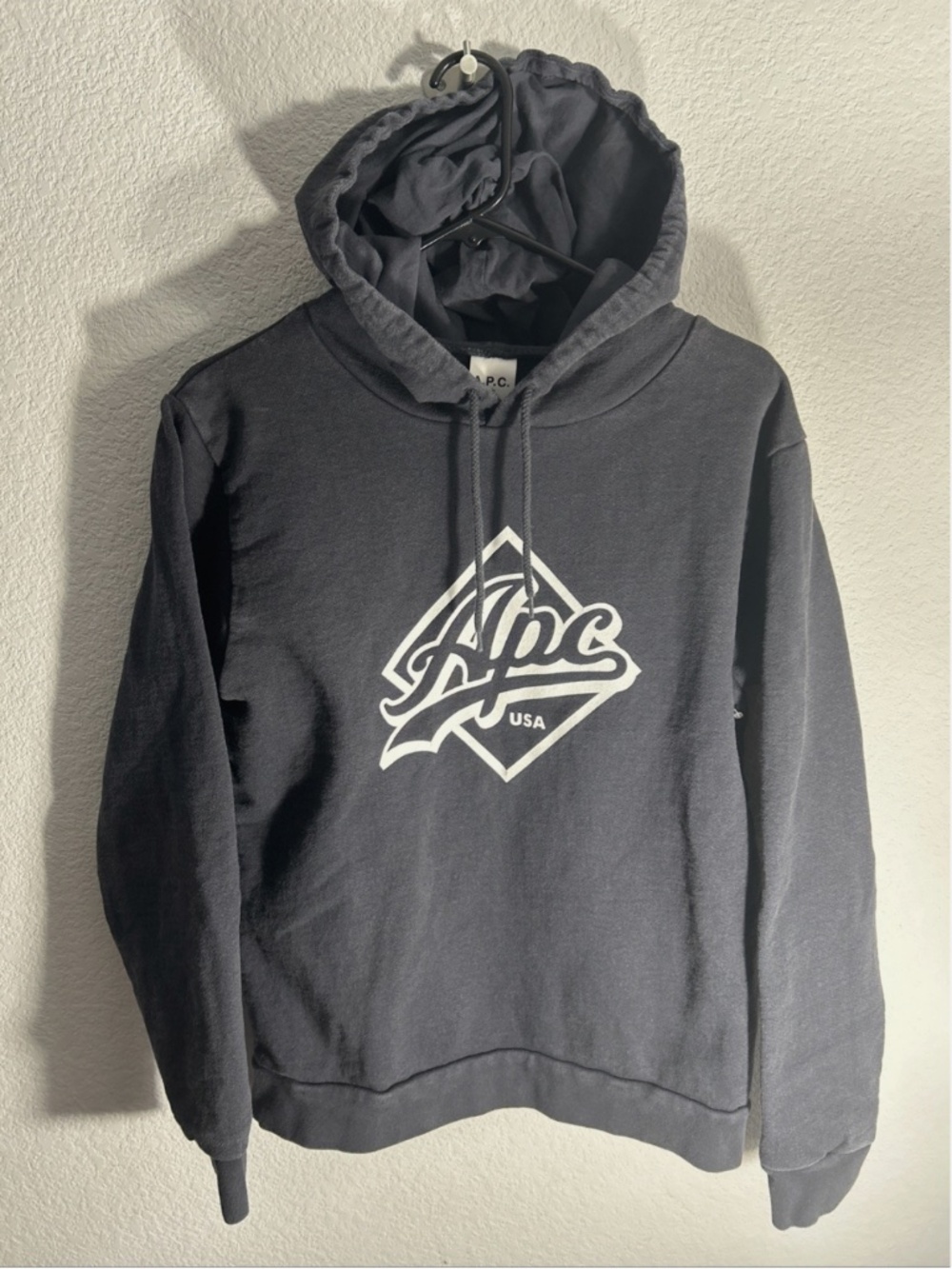 APC Sweatshirt Mens S BLK Wayne Hoodie Pullover Spellout Logo Graphic Heavy Fade